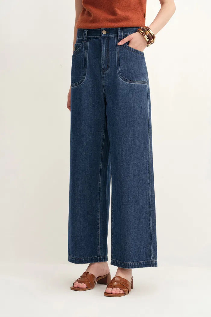 Britt Cropped Straight Leg Jeans in Cotton Denim