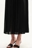 Citadel Leather Tabs Side-Slit Pleated Skirt in Acetate