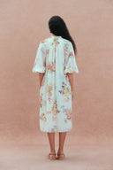 Lou Flora Long Sleeves Dress in Silk-Linen Blend