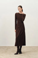 Grace Twisted Drape Long Sleeve Maxi Dress in Tencel-Wool Knit