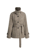 Eleanor Flecked Herringbone Cropped Coat in Wool Alpaca Blend