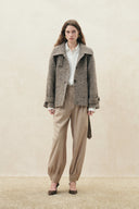 Eleanor Flecked Herringbone Cropped Coat in Wool Alpaca Blend