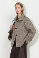 Eleanor Flecked Herringbone Cropped Coat in Wool Alpaca Blend