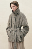 Eleanor Flecked Herringbone Cropped Coat in Wool Alpaca Blend