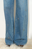 Eleanor Crystal Embellished Straight Leg Jeans in Cotton Denim