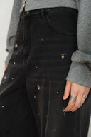Eleanor Embellished Straight Leg Jeans in Cotton Denim