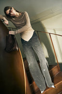 Eleanor Embellished Straight Leg Jeans in Cotton Denim