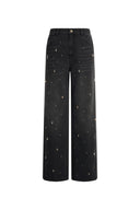Eleanor Embellished Straight Leg Jeans in Cotton Denim