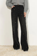 Eleanor Embellished Straight Leg Jeans in Cotton Denim