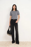 Eleanor Embellished Straight Leg Jeans in Cotton Denim