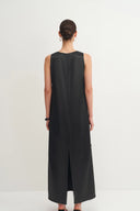 Eleanor Handcrafted Flora 3D Studded Sleeveless Dress in Silk-Wool Satin