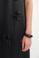 Eleanor Handcrafted Flora 3D Studded Sleeveless Dress in Silk-Wool Satin