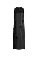 Eleanor Handcrafted Flora 3D Studded Sleeveless Dress in Silk-Wool Satin