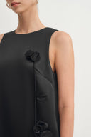 Eleanor Handcrafted Flora 3D Studded Sleeveless Dress in Silk-Wool Satin