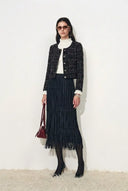 Jaket bercorak houndstooth bertompok metalik Eleanor dalam tweed