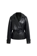 Eliana taillierte Cropped-Trenchjacke aus gewachstem Lammleder