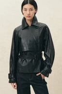 Eliana taillierte Cropped-Trenchjacke aus gewachstem Lammleder