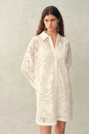 Eliana Cutwork Embroidery Longline Cover Up Long Sleeves Shirt in 100% Cotton with Lace