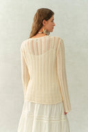 Eliana Hand-Crocheted Floral Openwork Top In Cotton Knit
