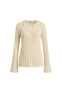 Eliana Hand-Crocheted Floral Openwork Top In Cotton Knit