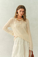 Eliana Hand-Crocheted Floral Openwork Top In Cotton Knit