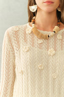 Eliana Hand-Crocheted Floral Openwork Top In Cotton Knit