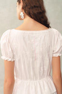 Elise Lace Embroidered Puff Sleeve Waist Cinched Dress in Cotton Jacquard