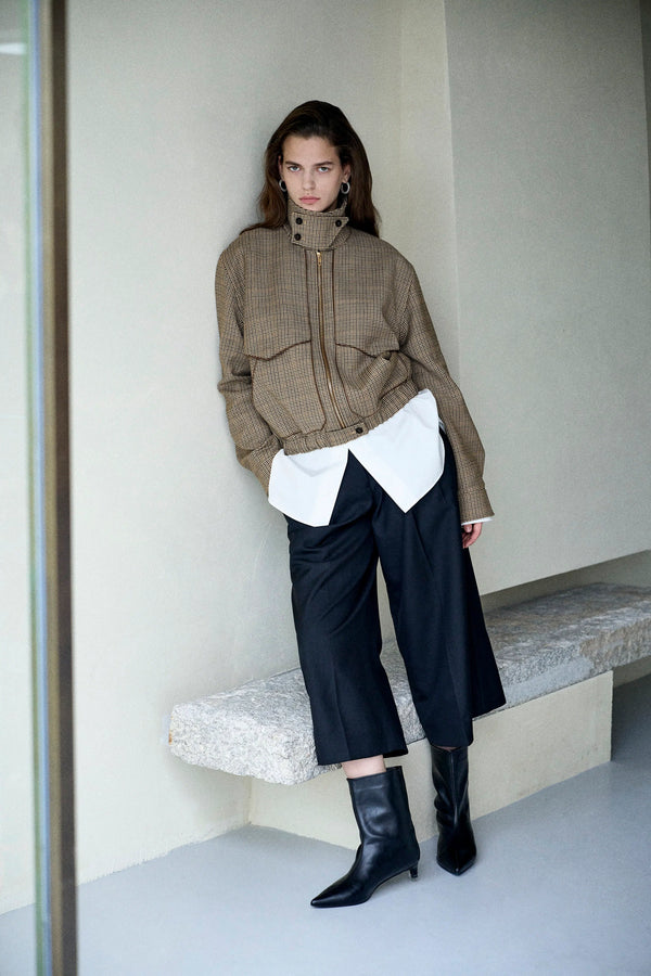 Elodie Houndstooth Bomber Jacket in Light Wool-Blend