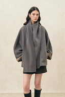 Elodie Reversible Cropped Coat with Scarf Collar in Wool Blend