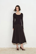 Elowen Ballet Inspired Scoop Neck Dress in Knit and Satin Combo