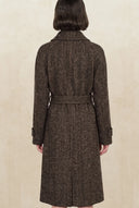 Elowen Flecked Herringbone Belted Long Coat in Wool Blend