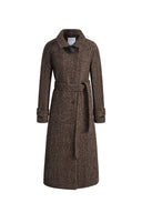 Elowen Flecked Herringbone Belted Long Coat in Wool Blend