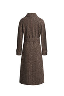 Elowen Flecked Herringbone Belted Long Coat in Wool Blend