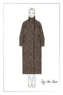 Elowen Flecked Herringbone Belted Long Coat in Wool Blend