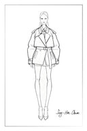 Women's oversized belted cropped trench coat fashion illustration