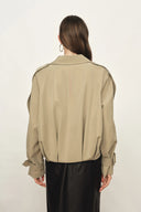 Elva Large Lapel Pleated Hem Short Trench Coat in Lightweight Blend - Deeper Green