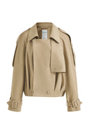 Elva Large Lapel Pleated Hem Short Trench Coat in Lightweight Blend - Deeper Green