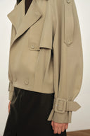 Elva Large Lapel Pleated Hem Short Trench Coat in Lightweight Blend - Deeper Green