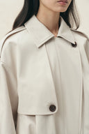 Ivory lightweight women's jacket with oversized collar and buttoned shoulder flap
