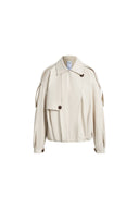 Ivory ruched hem lightweight jacket with trench collar and flap pocket