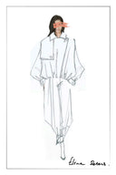 Ivory ruched hem lightweight jacket fashion sketch with clean collar and softly rounded silhouette