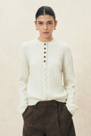 Esther Henley Sweater in Wool Blend Cable Knit