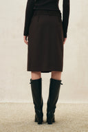 Eterea Belted Pleated Skirt in Faux Suede
