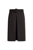 Eterea Belted Pleated Skirt in Faux Suede