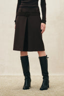 Eterea Belted Pleated Skirt in Faux Suede