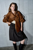 Eterea Belted Pleated Skirt in Faux Suede