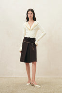 Eterea Belted Pleated Skirt in Faux Suede