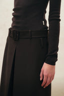 Eterea Belted Pleated Skirt in Faux Suede