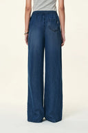 Eva Draped Drawstring Wide Leg Jeans in Lyocell Acetate Denim