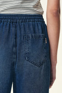 Eva Draped Drawstring Wide Leg Jeans in Lyocell Acetate Denim